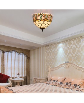 30CM Europa Tiffany Tulip Tiffany Colored Glass Dining Room Bedroom Corridor Glass Ceiling Light