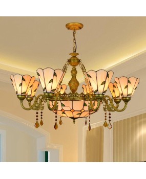 American style minimalist Mediterranean creativity, Tiffany colored glass living room, restaurant, bar, shop, multi head chandelier