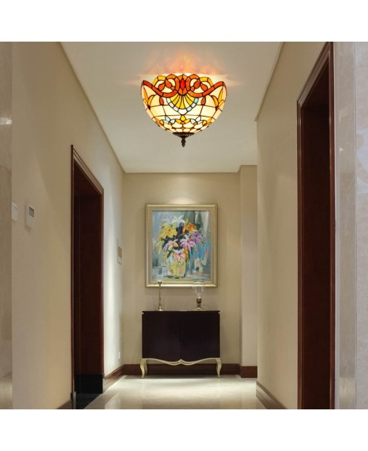 30CM Occitanie Baroque Colored Glass Restaurant Bedroom Corridor Bathroom Glass Ceiling Light