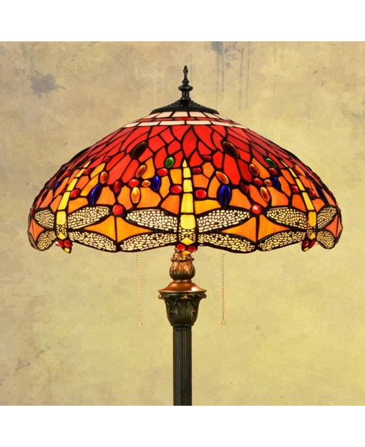 45CM Retro Red Joyful Eu Wan Tiffany Art Dragonfly Home Gift Lamp Hotel Living Room Floor Lamp