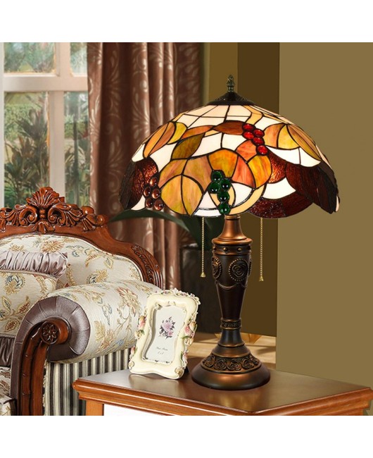 40CM Euro Tiffany Colored Glass Living Room Dining Room Bedroom Bedhead Desk Lamp American Grape Art Lamp