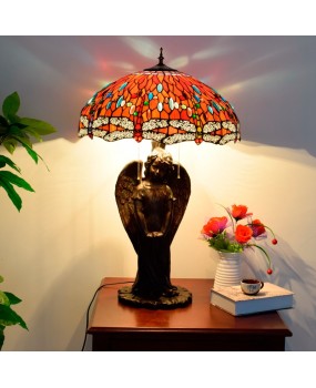 Europa Tiffany Vintage Colored Glass Guest Dining Room Bedroom Bar Clubhouse Decoration Red Dragonfly Large Desk Lamp
