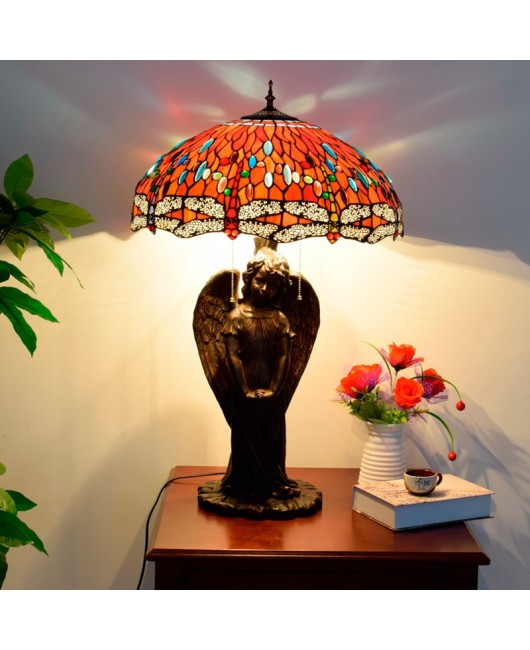 Europa Tiffany Vintage Colored Glass Guest Dining Room Bedroom Bar Clubhouse Decoration Red Dragonfly Large Desk Lamp