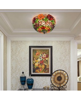 40CM Euro Tiffany Black Rose Colored Glass Restaurant Bedroom Corridor Bathroom Glass Ceiling Light