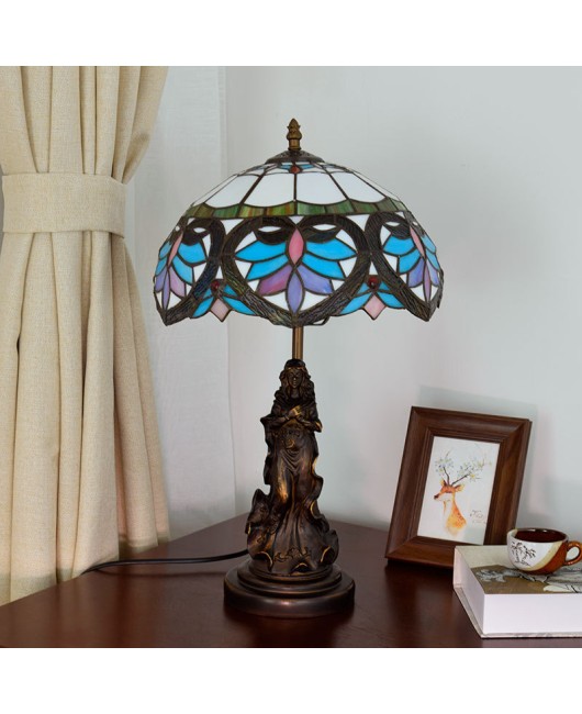 Europa Tiffany Retro Mediterranean Living Room, Dining Room, Bedroom Bedside Table Lamp, Bar Decoration Colored Glass Lamp