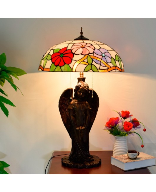 Europa Tiffany Countryside Morning Glory Creative Angel Decoration Large Desk Lamp Retro Hotel Bar Lobby Lighting