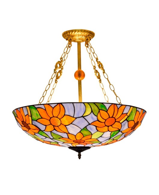 60CM American style minimalist retro creative European Tiffany colored glass living room dining room bedroom pendant light