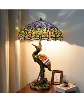Europa Tiffany Male Crane Vintage Bar Desk Lamp Colored Glass Living Room Restaurant Hotel Art Dragonfly Lamp