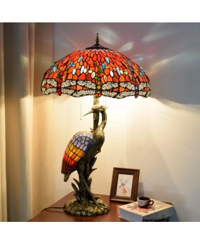 Europa Tiffany Colored Glass Living Room Restaurant Hotel Decoration Large Desk Lamp Red Dragonfly Crane Art Lamp