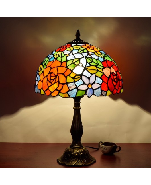Europa Tiffany Country Rose Bar Hotel Bedroom Bedhead Desk Lamp American Europa Art Glass Lighting