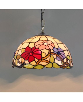 American style countryside European style Tiffany colored glass art restaurant pendant light, morning glory red festive glass lamp