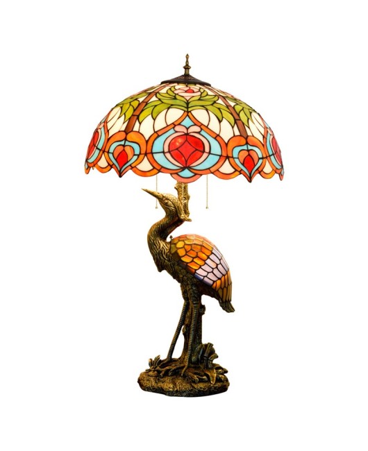Europa Tiffany Retro Creation Male Crane Desk Lamp Colored Glass Living Room Restaurant Hotel Bar Peach Glass Lamp