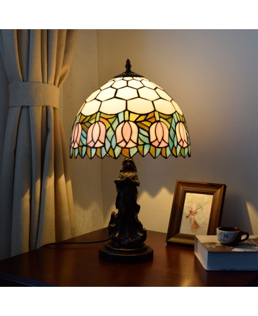 American Pink Curcuma Fragrant Restaurant Bedroom Bedhead Desk Lamp Bar Retro Euro Tiffany Colored Glass