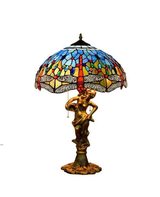 40CM Europa Tiffany Mediterranean Blue Dragonfly Colored Glass Bar Restaurant Bedroom Beauty Desk Lamp