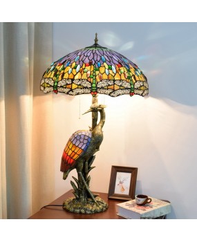 Europa Tiffany Retro Dragonfly Creative Colored Glass Guest Restaurant Hotel Decoration Crane Art Glass Desk Lamp