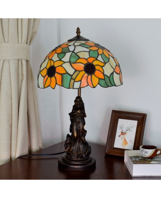 Europa Tiffany American Countryside Sunflower Living Room Dining Room Bedroom Bedside Table Lamp Bar Decorative Glass Lamp