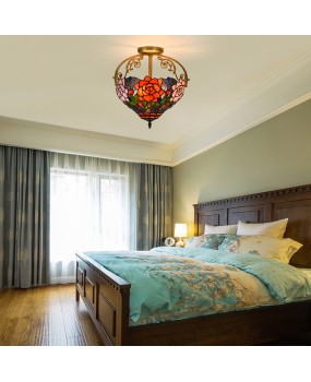 30CM European style Tiffany countryside rose colored glass restaurant bedroom hallway bathroom glass ceiling light