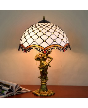40CM Euro Tiffany Mediterranean White Beads Colored Glass Living Room Dining Room Bedroom Beauty Alloy Desk Lamp