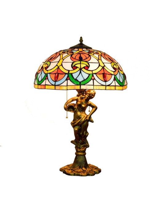 40CM Europa Tiffany Peach Heart Beads Retro Colored Glass Hotel Living Room Dining Room Bedroom Desk Lamp Aluminum Alloy