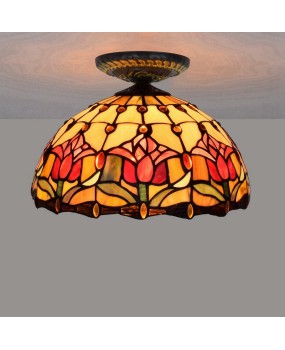 30CM pastoral red tulip, Tiffany colored glass restaurant, bedroom, hallway, ceiling mounted lighting fixtures