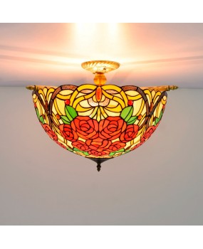 55CM European Tiffany Rose Colored Glass Small Living Room Dining Room Bar Bedroom Art Semi Ceiling Light