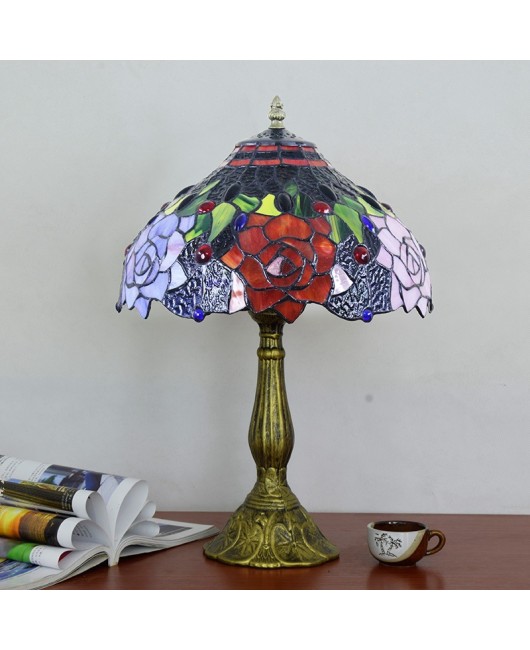 American countryside, European style, Tiffany colored glass, rose garden, creative bar, bedroom, bedside glass, desk lamp