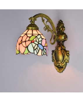 Europa Tiffany Colored Glass Retro Mirror Front Light Rural Bedhead Wall Light Corridor Bird Single Head Glass Wall Light