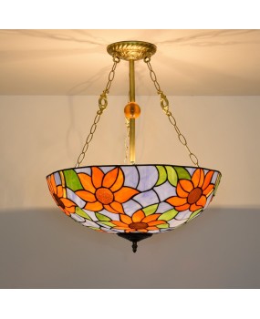 50cm American countryside sunflower creative Mediterranean bar light, European Tiffany colored glass restaurant pendant light