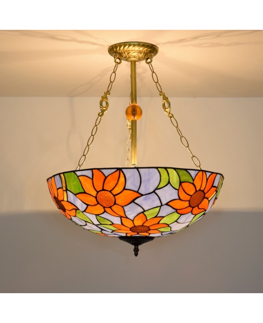 50cm American countryside sunflower creative Mediterranean bar light, European Tiffany colored glass restaurant pendant light