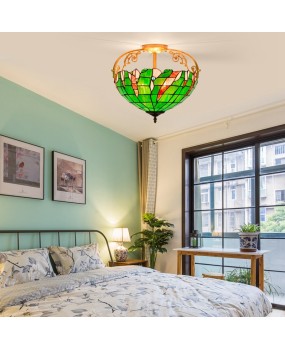 40CM Euro Tiffany Green Bead Colored Glass Restaurant Bedroom Corridor Glass Half Hanging Ceiling Light