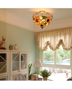 40CM Europa Tiffany Sunflower Colored Glass Dining Room Bedroom Corridor Glass Half Hanging Ceiling Light