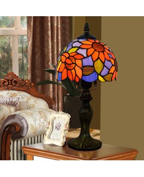 Europa Tiffany Colored Glass Sunflower Bedroom Bedside Table Lamp Bar Hotel Personalized Mediterranean Light