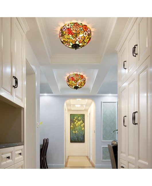 40CM Euro Tiffany American Grape colored Glass Restaurant Bedroom Corridor Bathroom Glass Ceiling Light