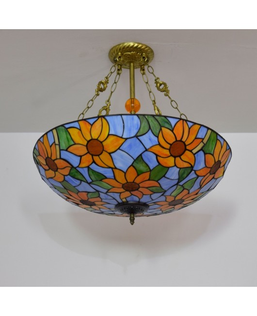 60CM American style minimalist retro creative European Tiffany colored glass living room dining room bedroom pendant light