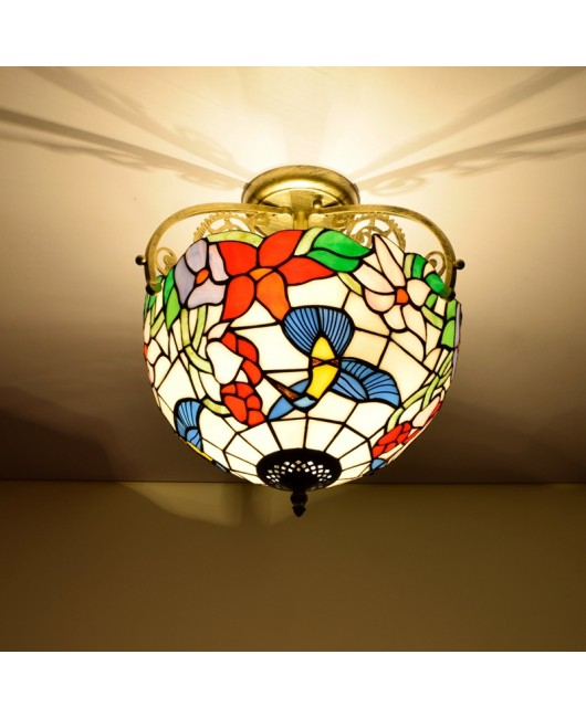30CM Oucong Tiffany Countryside Bird Colored Glass Restaurant Bedroom Corridor Bathroom Glass Ceiling Light