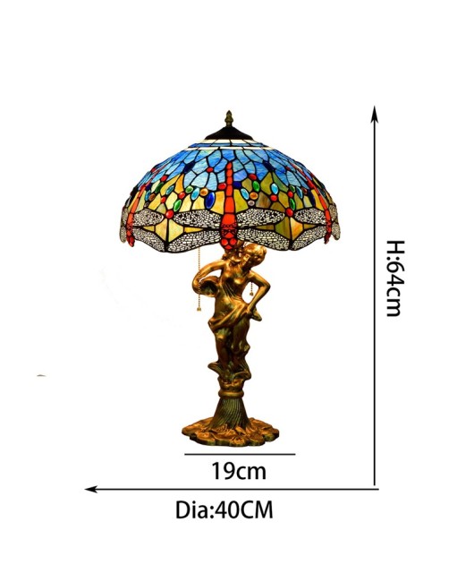40CM Europa Tiffany Mediterranean Blue Dragonfly Colored Glass Bar Restaurant Bedroom Beauty Desk Lamp