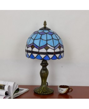 Minimalist European Blue Mediterranean Tiffany Colored Glass Bedhead Desk Lamp 20CM Small Light Fixture