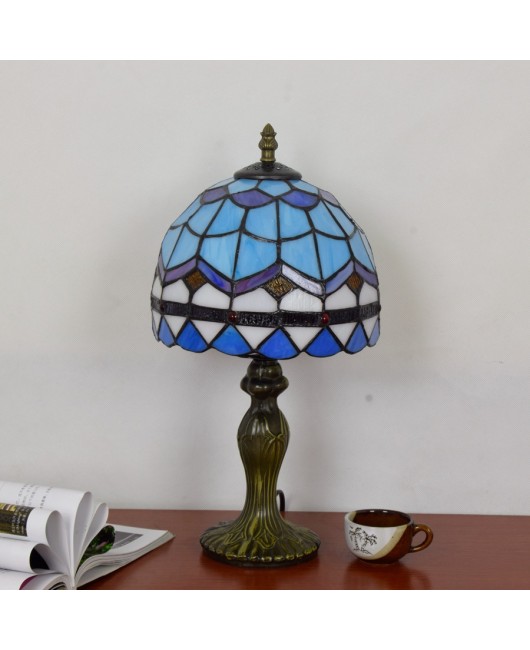 Minimalist European Blue Mediterranean Tiffany Colored Glass Bedhead Desk Lamp 20CM Small Light Fixture