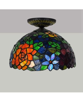 30CM rural rose, European style Tiffany colored glass restaurant, bedroom, hallway, glazed ceiling light fixture