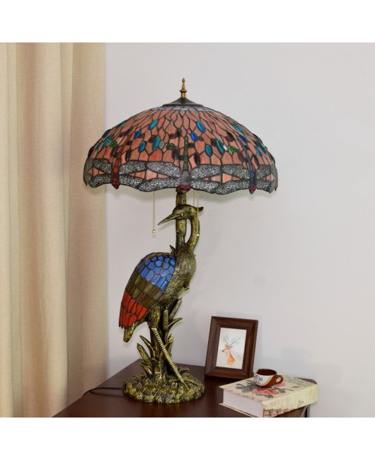 Europa Tiffany Colored Glass Living Room Restaurant Hotel Decoration Large Desk Lamp Red Dragonfly Crane Art Lamp