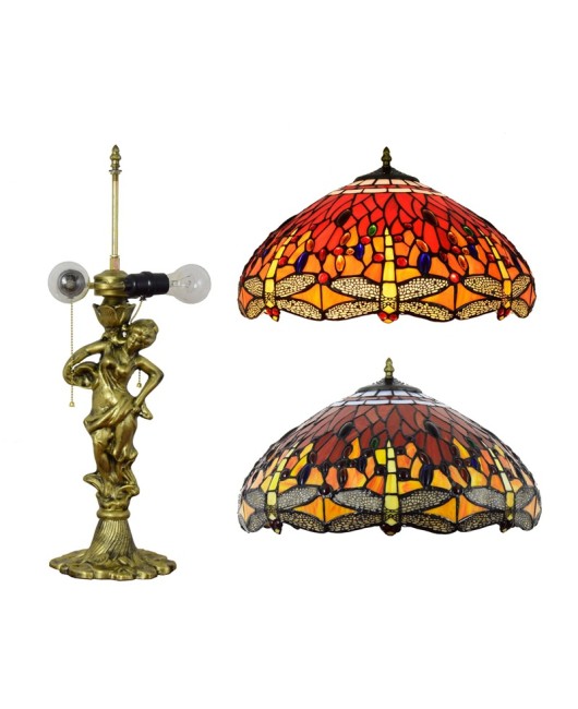 45CM Eu Cong Tiffany Vintage Red Joyful Dragonfly Art Colored Glass Guest Dining Room Bedroom Desk Lamp Gift