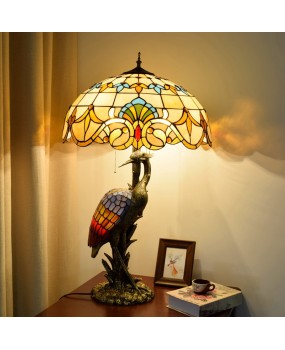 Europa Tiffany Vintage Baroque Colored Glass Living Room Dining Room Hotel Decoration Large Desk Lamp Crane Art