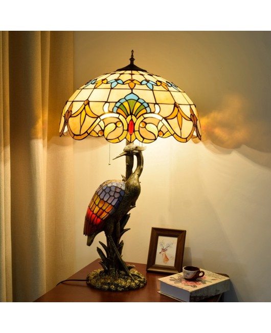 Europa Tiffany Vintage Baroque Colored Glass Living Room Dining Room Hotel Decoration Large Desk Lamp Crane Art