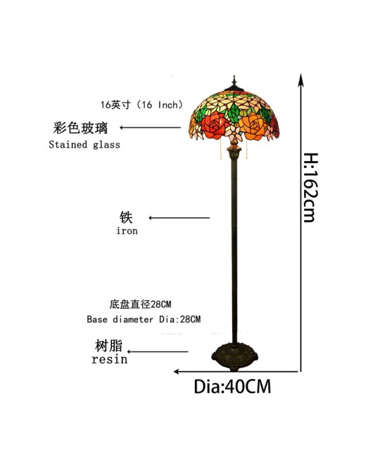 European Tiffany Glass Lamp American Colored Glass Handmade Welding Lamp Rural Style Rose Floor Light