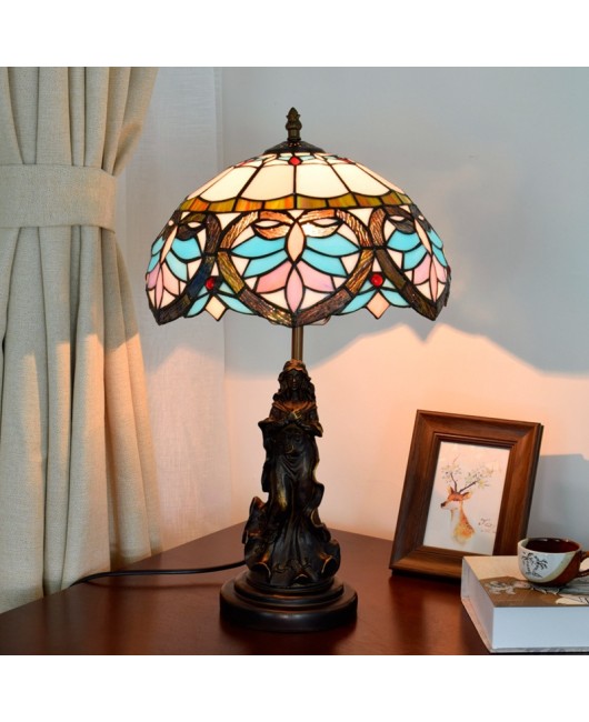 Europa Tiffany Retro Mediterranean Living Room, Dining Room, Bedroom Bedside Table Lamp, Bar Decoration Colored Glass Lamp