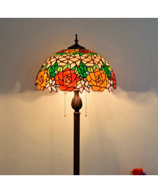 40CM European Tiffany Restaurant Floor Lamp Bar American Countryside Rose Decorative Glass Lamp
