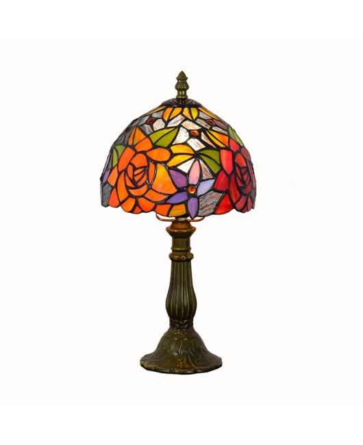 American style European style Tiffany colored glass rose personalized decoration bedroom bedside table lamp bar 20CM lamp