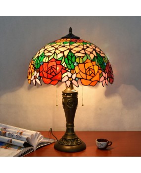 40CM Euro Tiffany Vintage American Countryside Rose Art Glass Living Room Desk Lamp Zipper Light