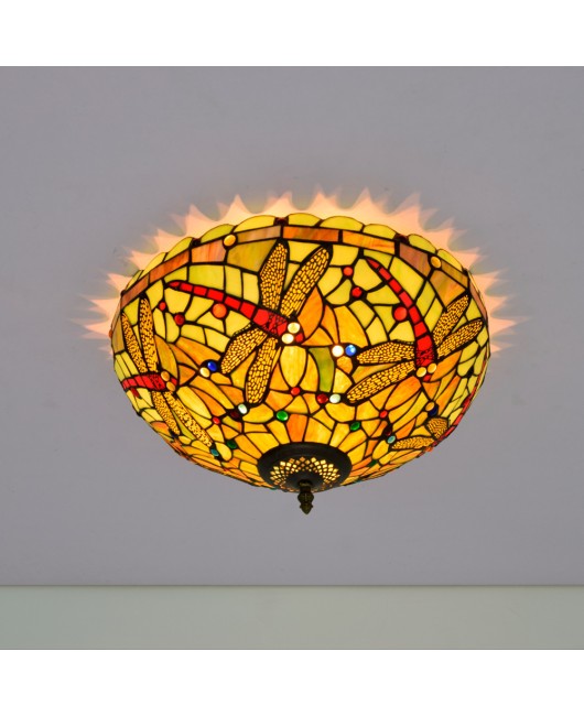 40CM Euro Tiffany Dragonfly Colored Glass Restaurant Bedroom Corridor Bathroom Green Glass Ceiling Light