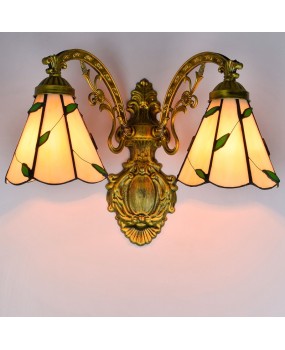 Europa Tiffany Corridor Double Headed Wall Lamp American Creative Colored Glass Living Room Dining Room Warm Leaf Glass Lamp